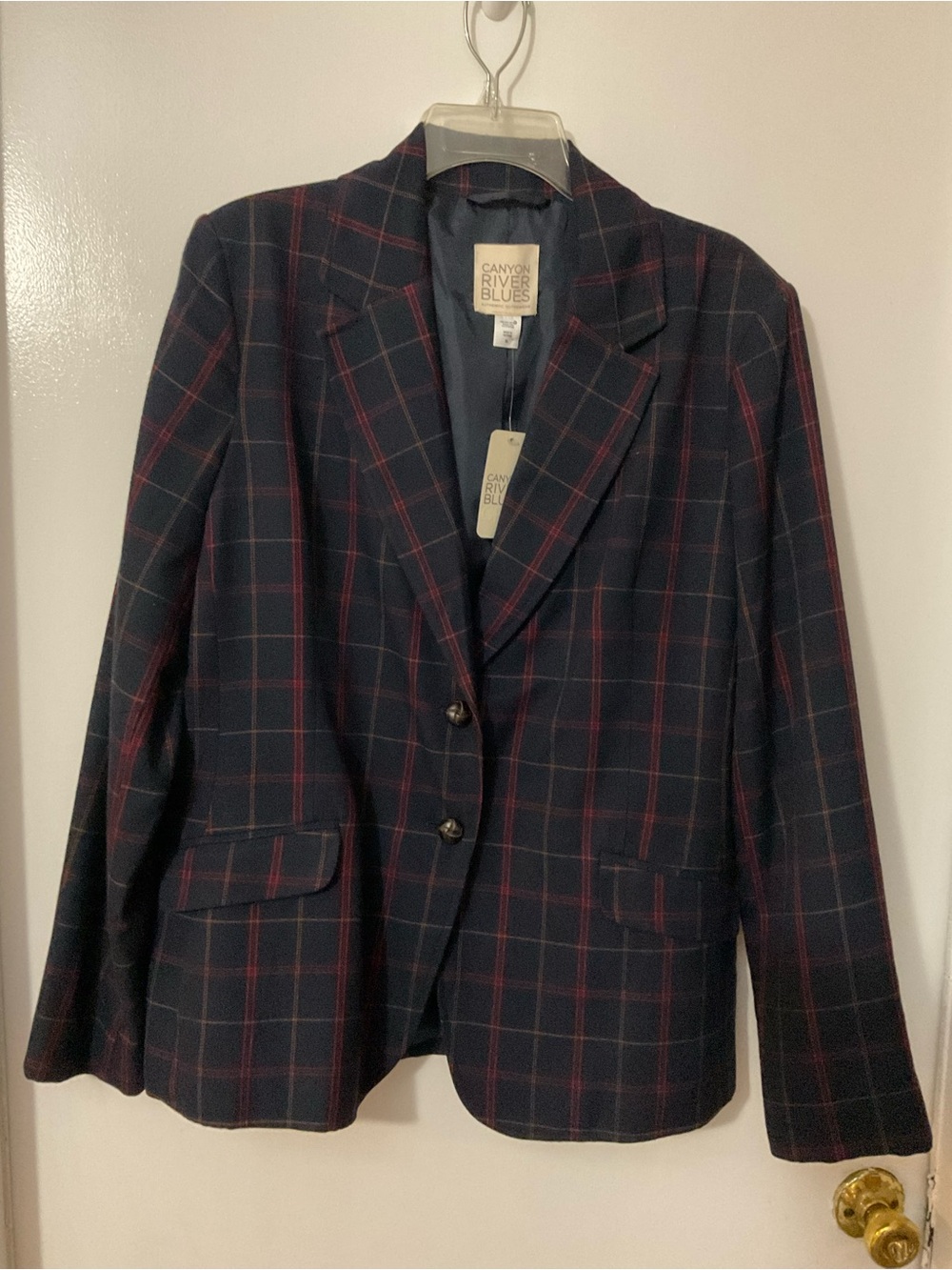 Canyon River Blues Navy Plaid Blazer with Red Windowpane